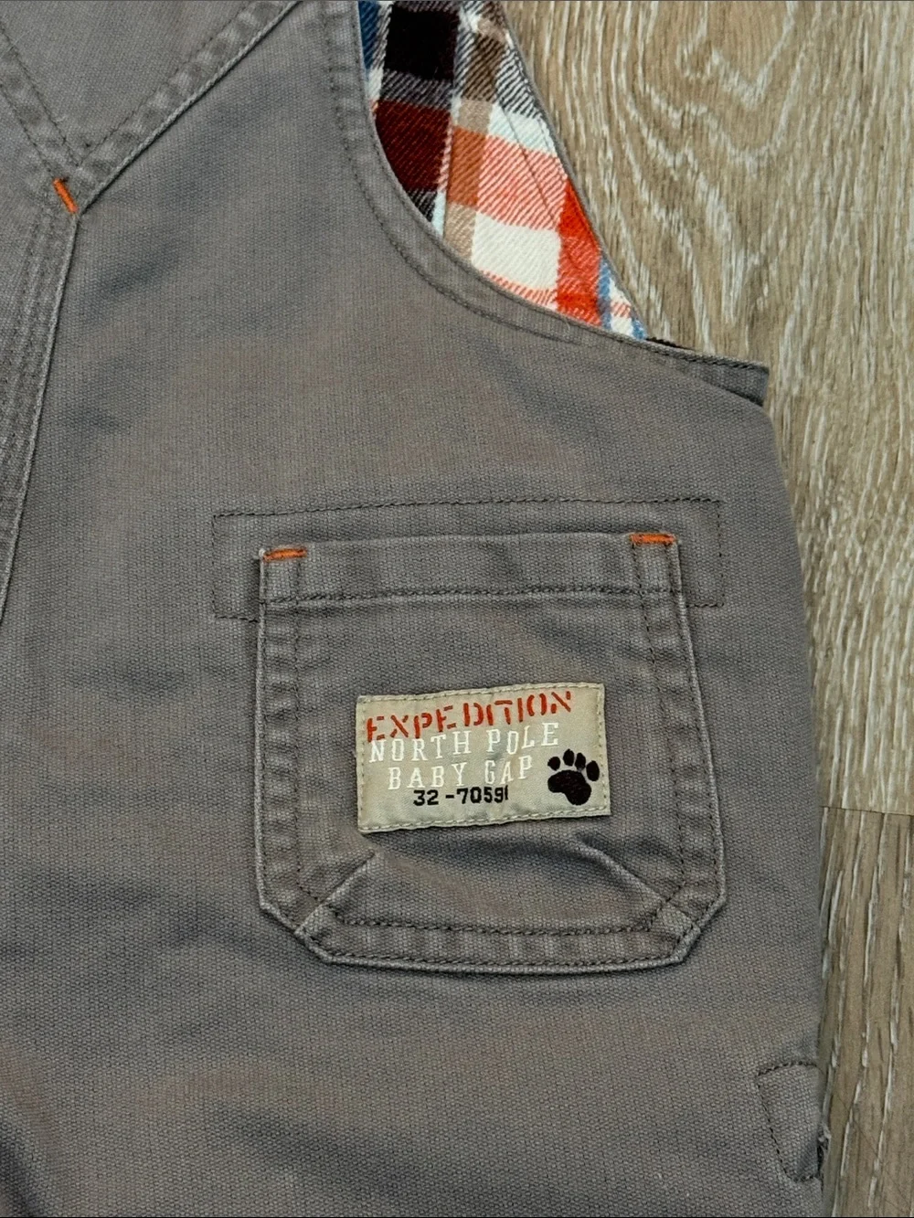 Vintage babyGap Baby Boy Fully Lined Plaid Overalls Beige Brown 6-12 Months
